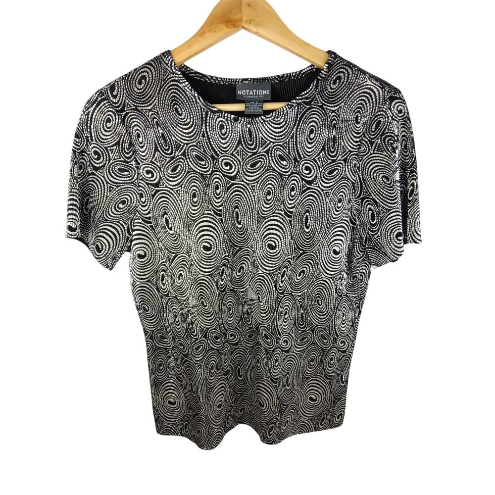 Notations Black & White Swirl Short-Sleeve Top